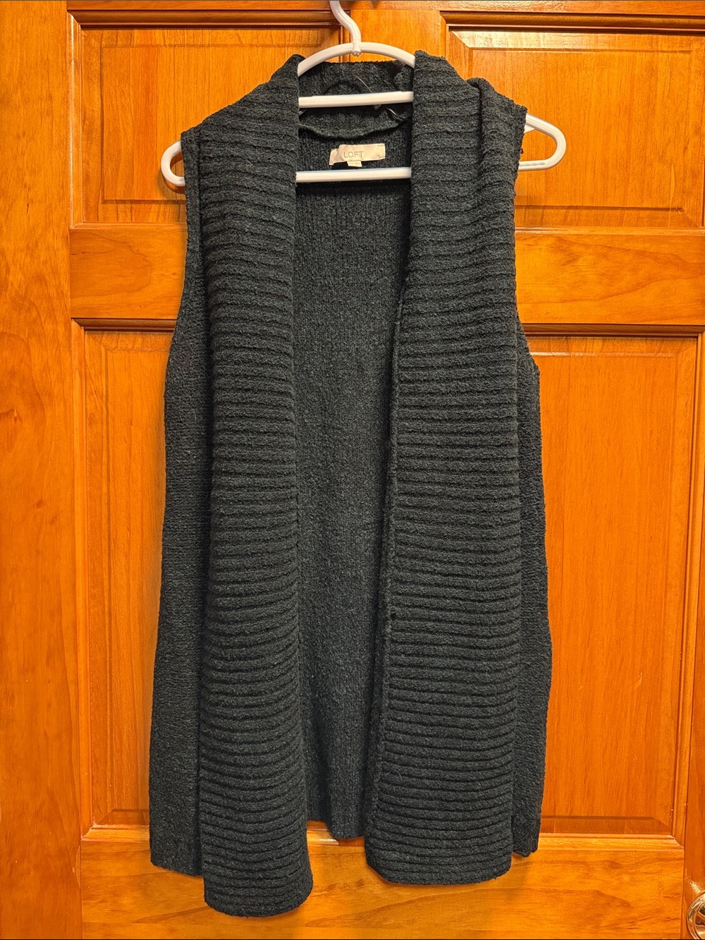 LOFT Black and Dark Greeb Sleeveless Ribbed Open-Front Cardigan Vest